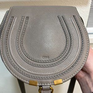 Mini Marcie Saddle bag in Grained Calfskin in the color Cashmere Gray